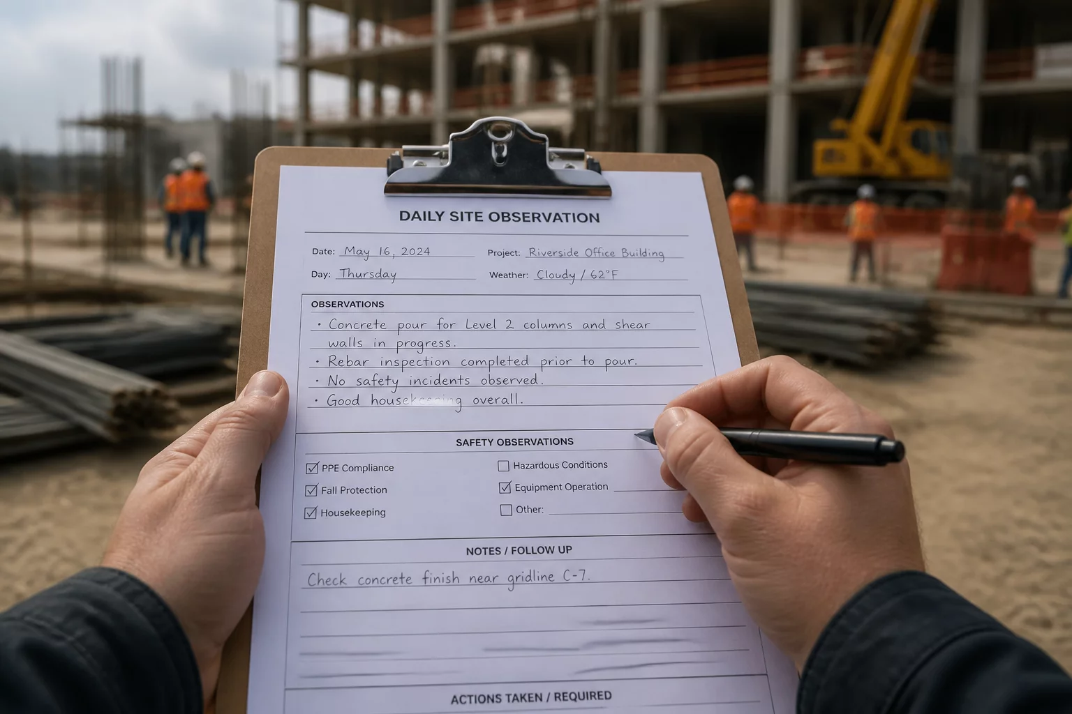 Daily Site Observation Form with blueprint details